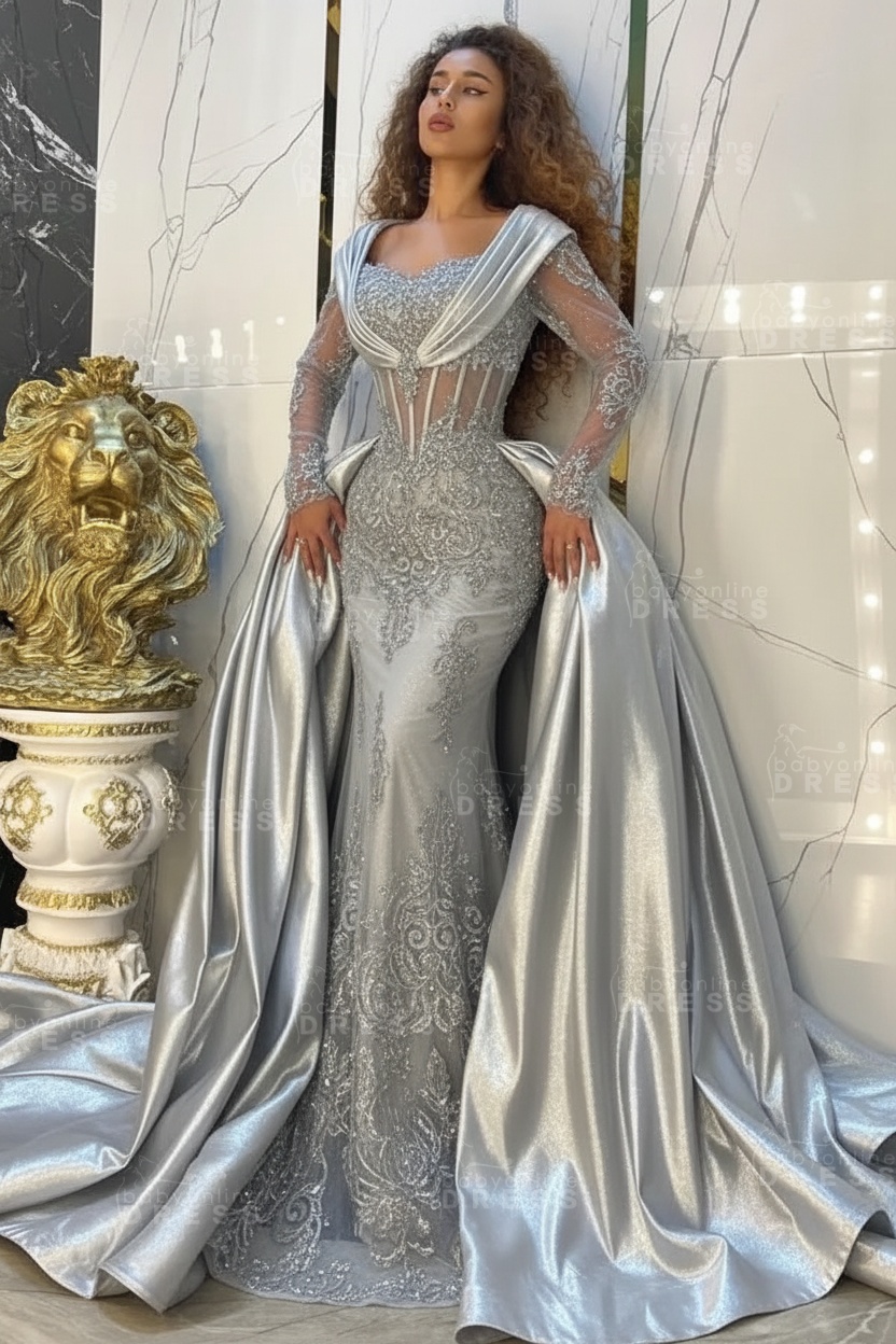 Gorgeous Sweetheart Appliques Lace A-Line Prom Dresses Long Sleeve Chapel Train