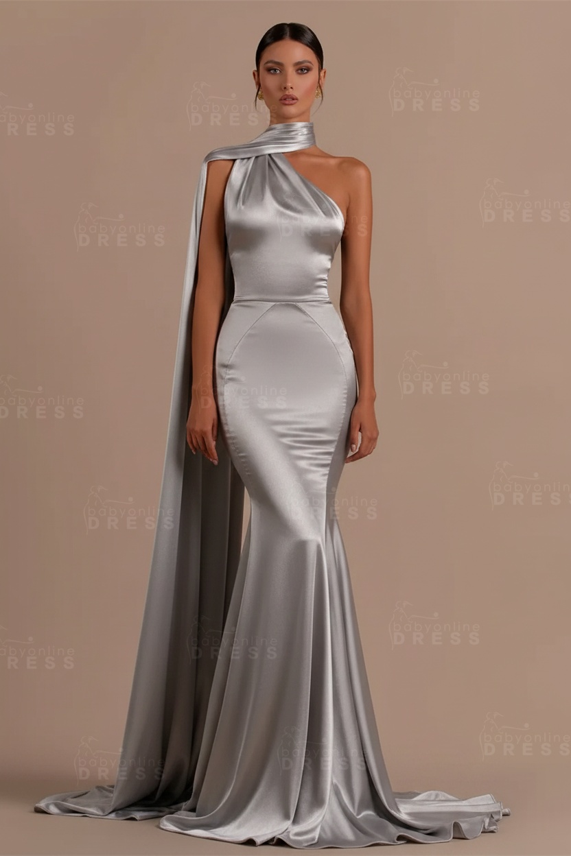 Black One shoulder Mermaid Long Sleeveless Prom Dresses