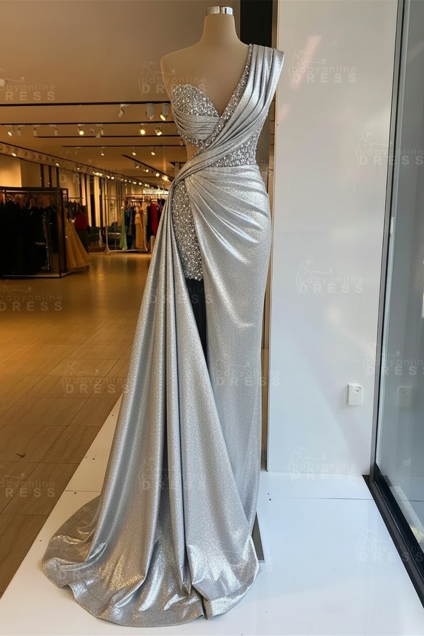 Luxury Satin Prom Dress Sleeveless with Sequins Sleeveless Evening Gown