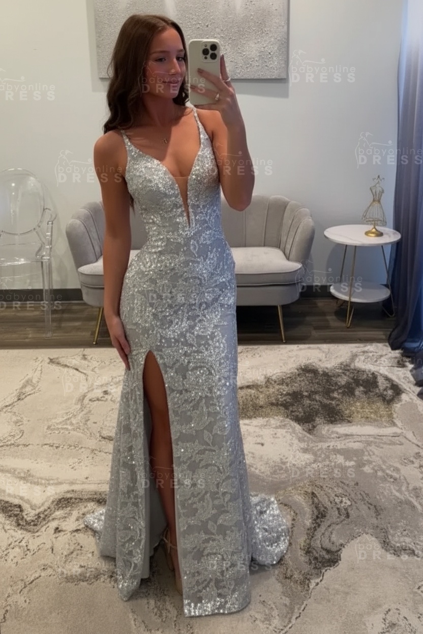 Sexy Glitter Black Prom Dress High Split Prom Dress Sleeveless
