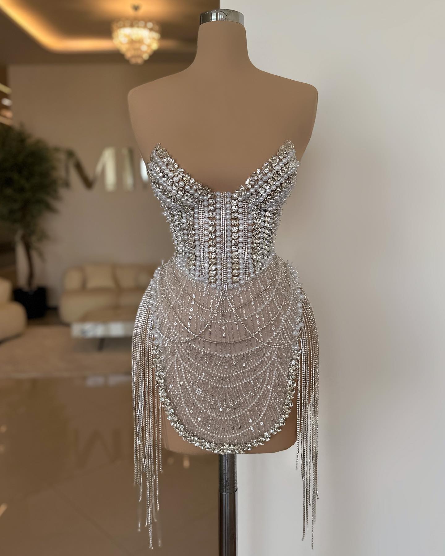 Silver Stone Sparkle Short Tassel Sweetheart Prom Dresses