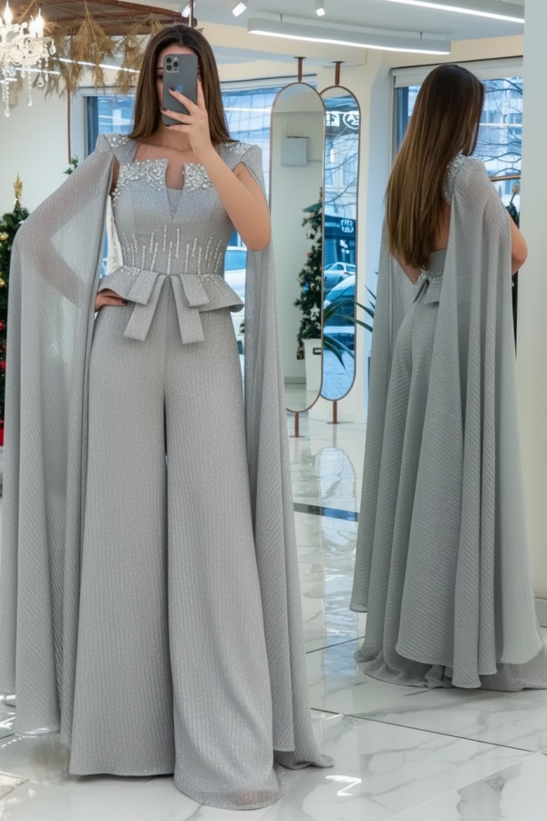 Trendy Sleeveless Backless Floor-Length Chiffon Prom Dress Jumpsuit
