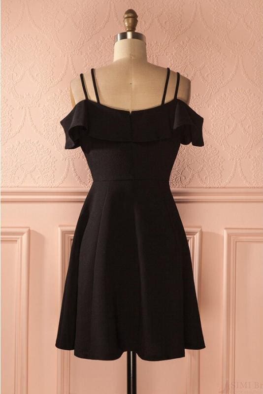 Simple Strap Black Short Satin Graduation Dresses A Line Ruched Homecoming Dress - Prom Dresses