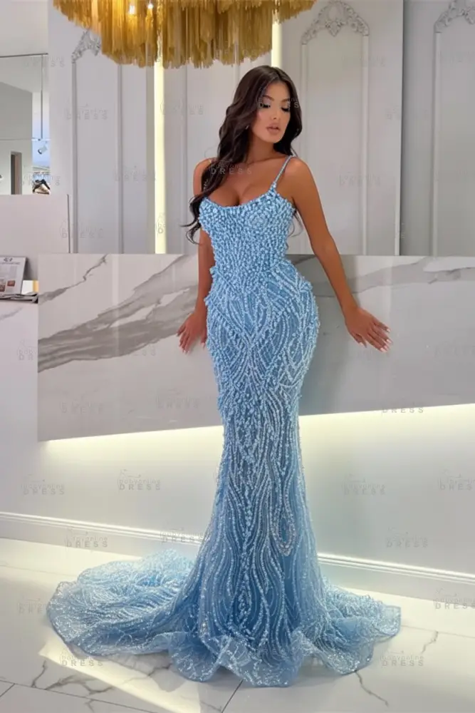 Strapless Mermaid Ivory Court Train Pearls Prom Dresses