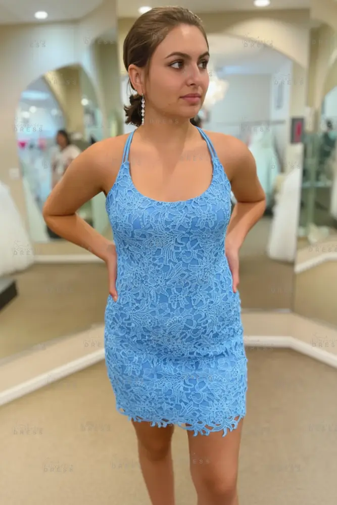 Spaghetti Straps Short Lace Homecoming Dresses 