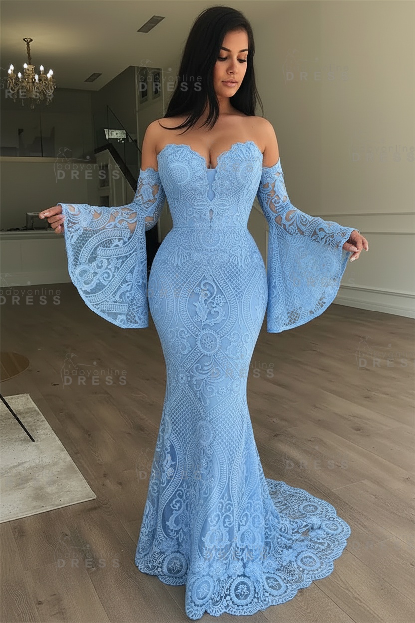 Off-the-Shoulder Long Sleeves Lace Floor-Length Mermaid Evening Dress