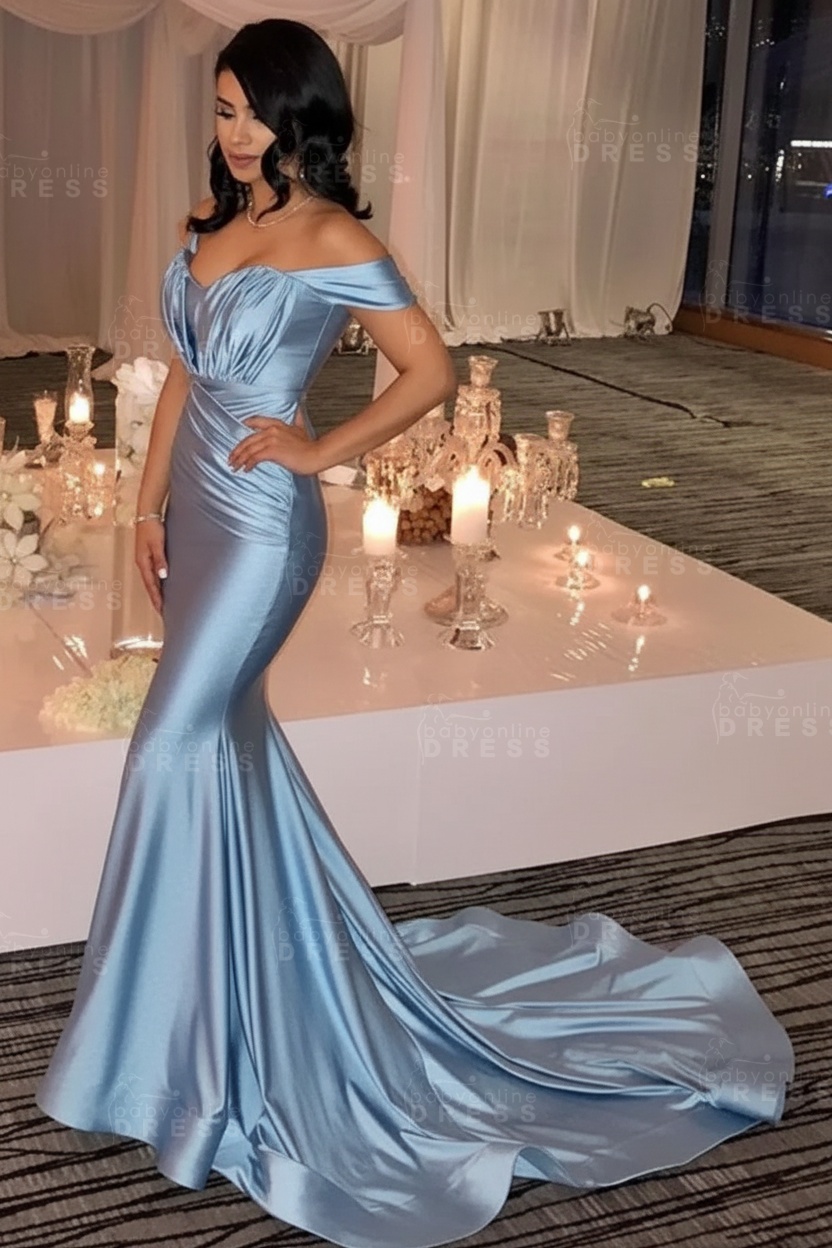Off The Shoulder Champagne Gold Sexy Prom Dresses Mermaid Lates Popular Evening Gown