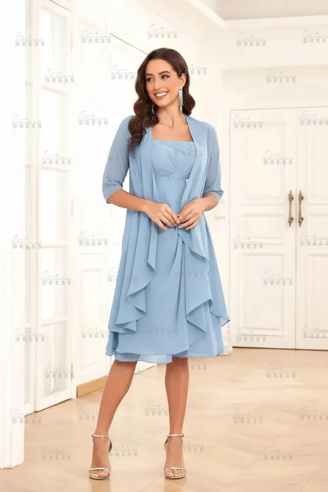 Elegant Pleated Chiffon Two Piece Mother of the Bride Dress