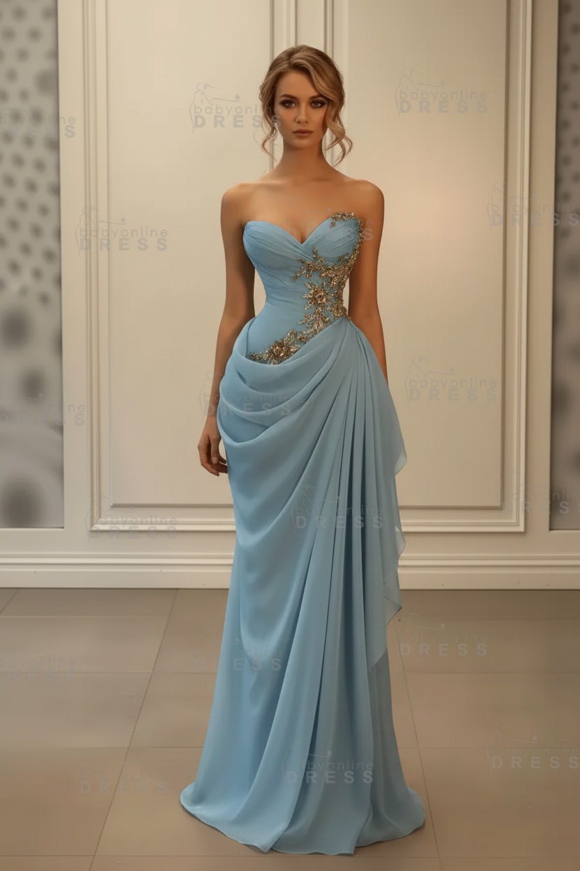 Stunning Sweetheart Strapless Ruffles Bodycon Prom Dress with Appliques