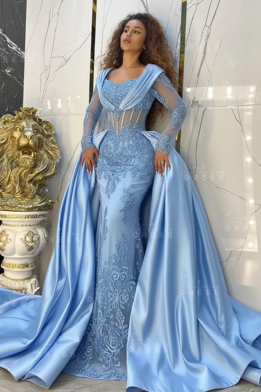 Gorgeous Sweetheart Appliques Lace A-Line Prom Dresses Long Sleeve Chapel Train