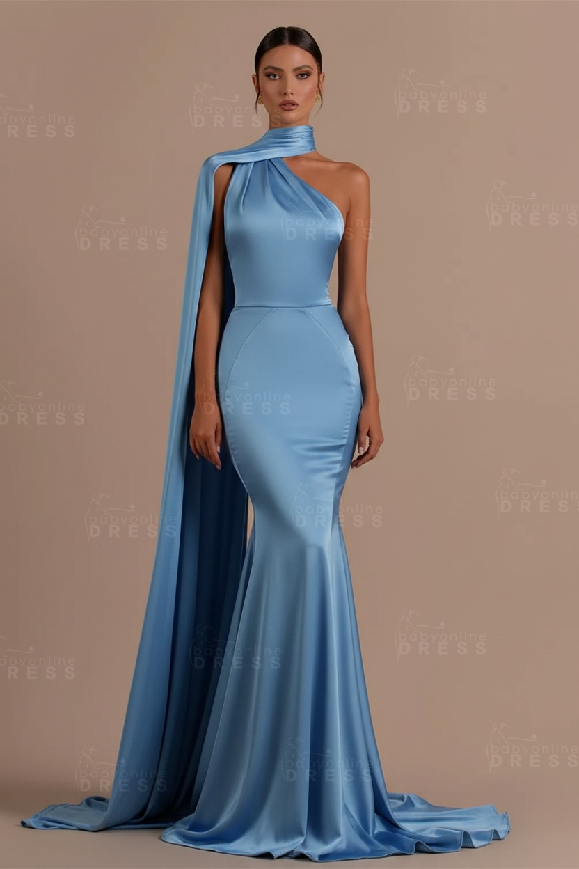 Black One shoulder Mermaid Long Sleeveless Prom Dresses