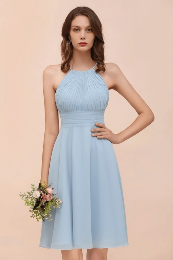 Halter Soft Chiffon Aline Short Bridesmaid Dress