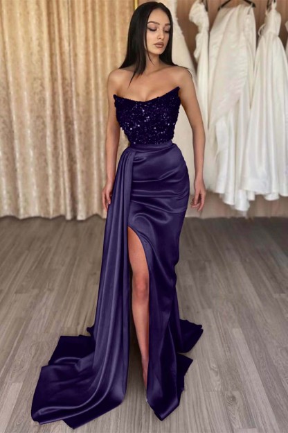 Burgundy Mermaid Satin Long Prom Dresses