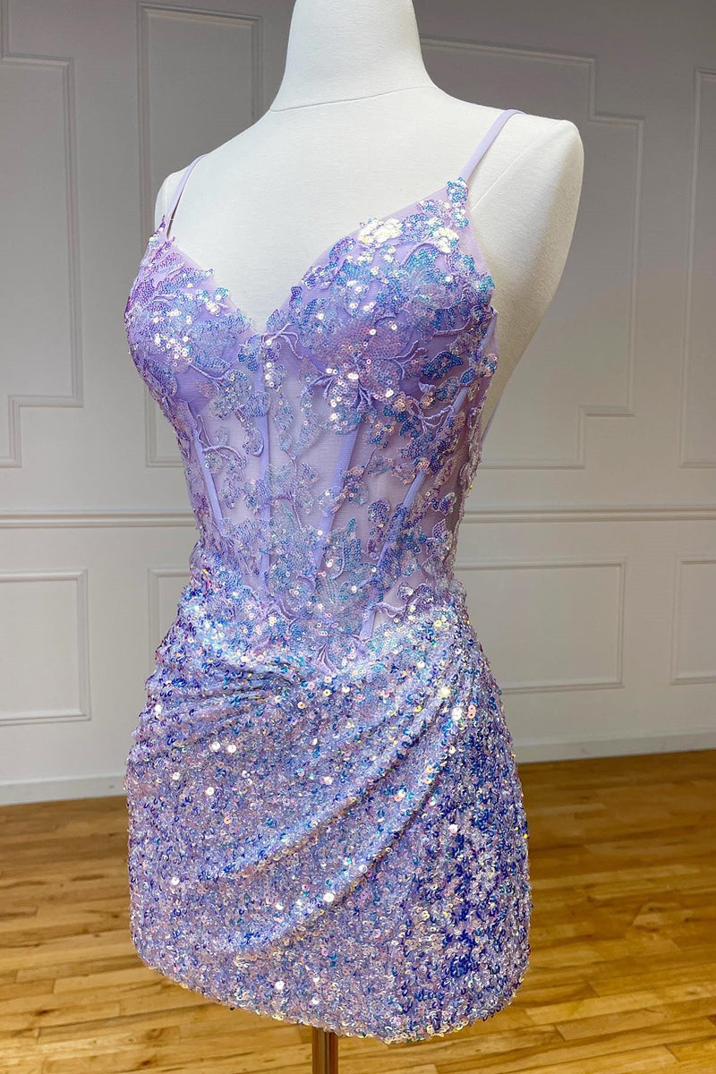 Glitter Sequined Homecoming Dress Tight Short Prom Dress with Spaghetti Straps