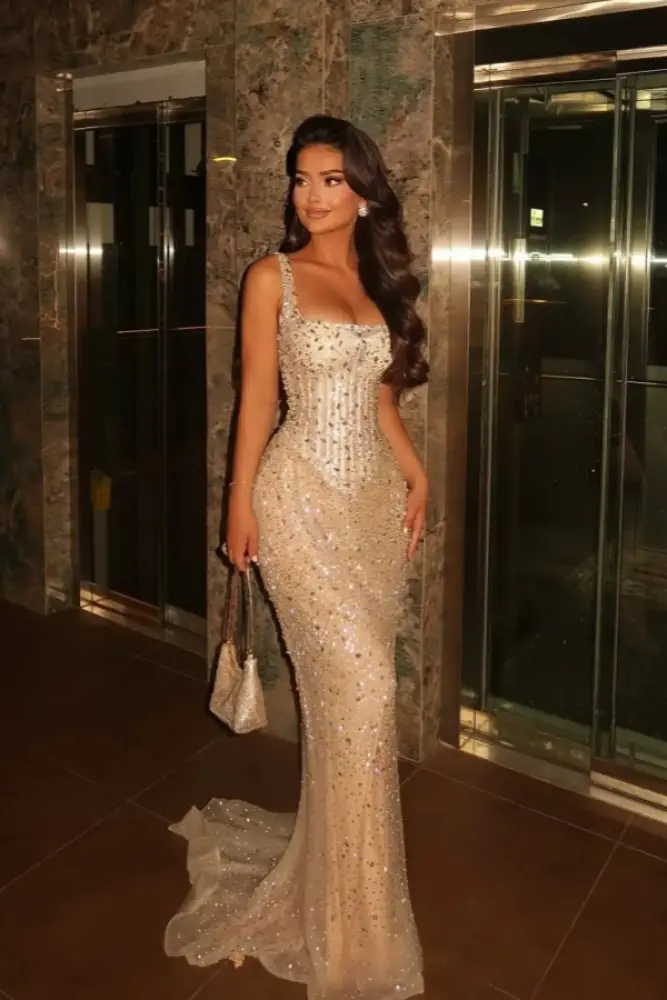 Spaghetti Straps Sequins Long Mermaid Prom Dress 