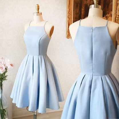 Spaghetti Straps Sky Blue Mini Dress Simple Homecoming Dress