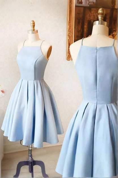 Spaghetti Straps Sky Blue Mini Dress Simple Homecoming Dress
