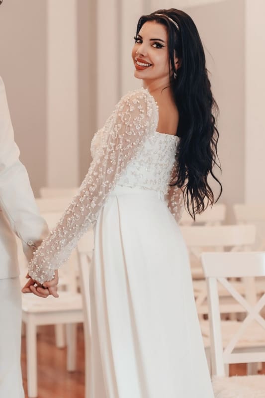 Square Neck Sequins Mermaid Wedding Dress Long Bridal Dress with Train - Wedding Dresses
