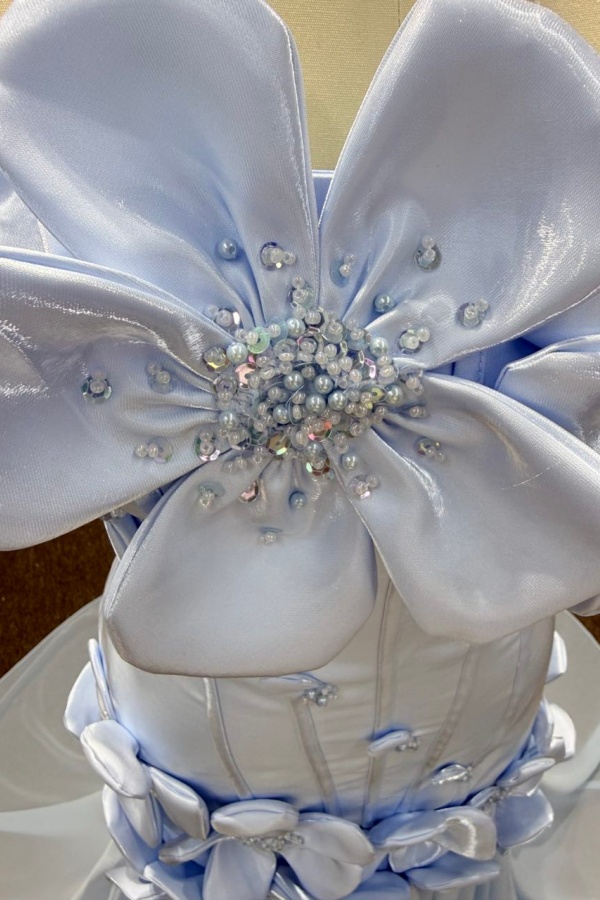 Light Blue Satin Bodycon Prom Dress with 3D Floral Appliques
