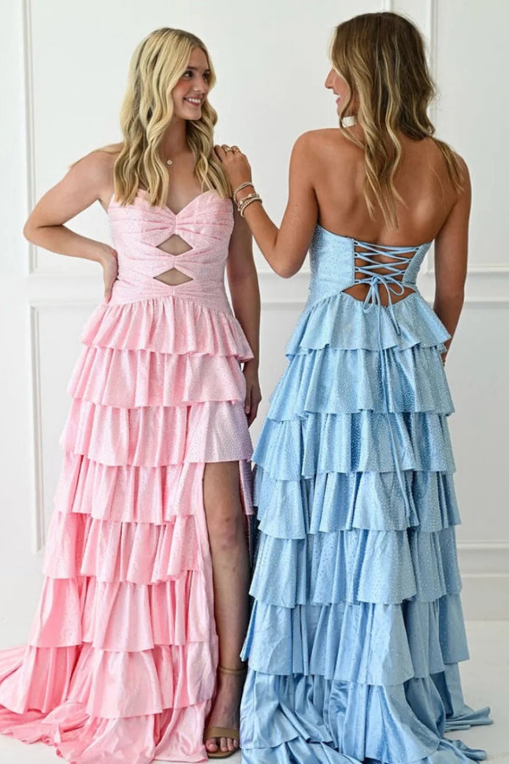 Strapless ALine Prom Dress with Front Split Sequined Evening Dress Long