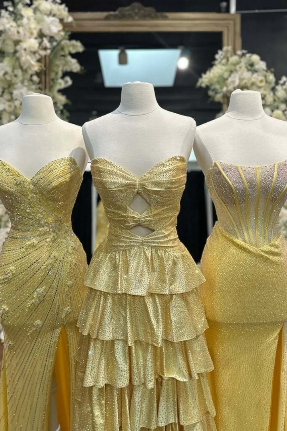 Strapless ALine Prom Dress with Front Split Sequined Evening Dress Long