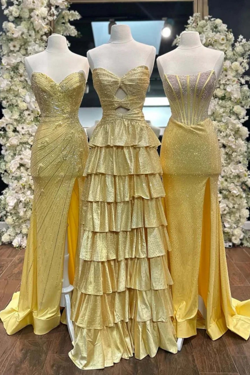 Strapless ALine Prom Dress with Front Split Sequined Evening Dress Long