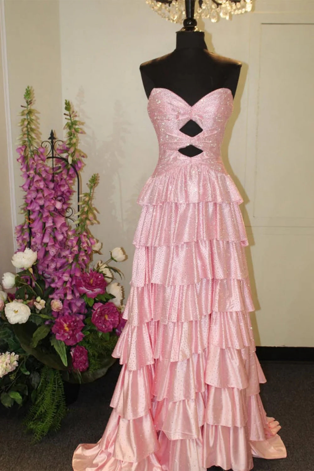 Strapless ALine Prom Dress with Front Split Sequined Evening Dress Long