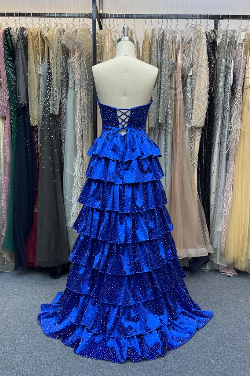 Strapless ALine Prom Dress with Front Split Sequined Evening Dress Long