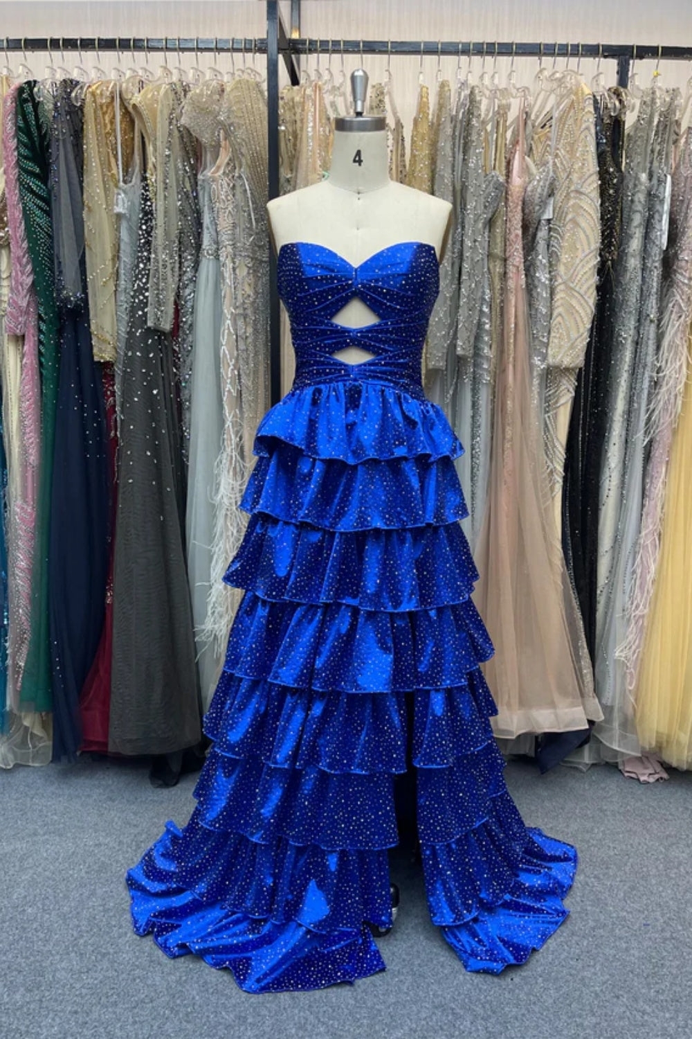 Strapless ALine Prom Dress with Front Split Sequined Evening Dress Long