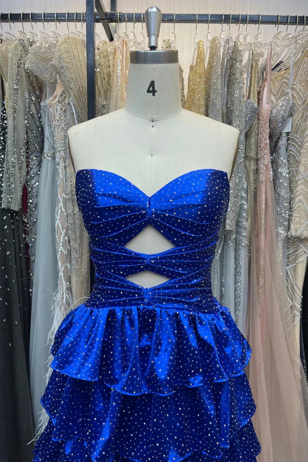 Strapless ALine Prom Dress with Front Split Sequined Evening Dress Long