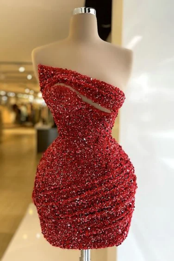Burgundy Sequins Homecoming Dress Sheath Short Prom Dress