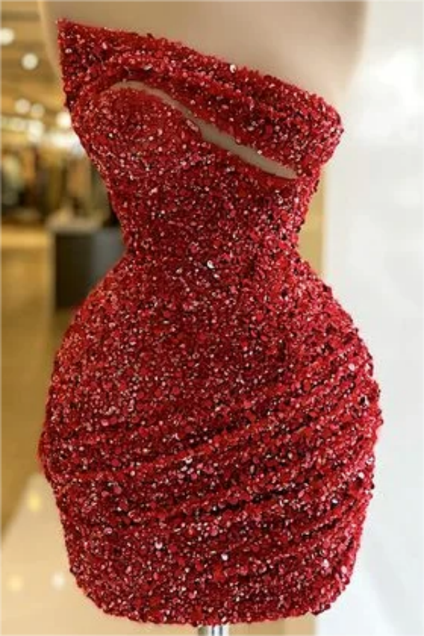 Burgundy Sequins Homecoming Dress Sheath Short Prom Dress
