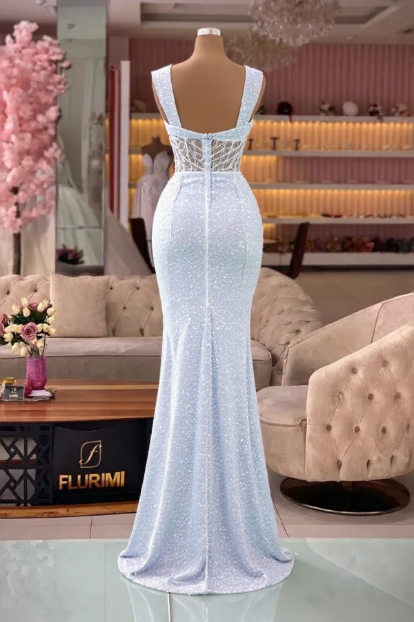 Straps Mermaid High Split Sleeveless Prom Dresses