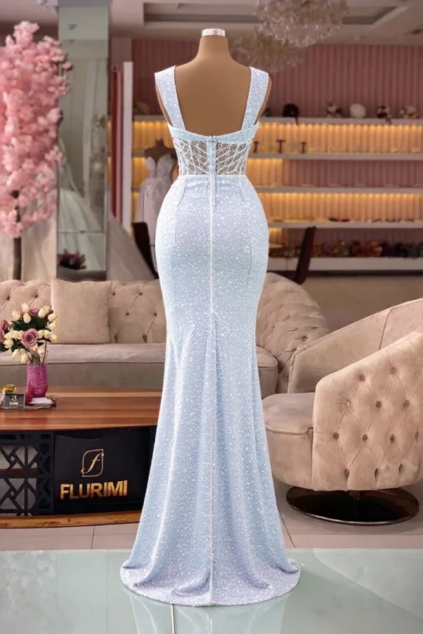Straps Mermaid High Split Sleeveless Prom Dresses
