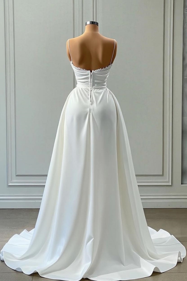 Straps sleeveless white mermaid prom dress with high split