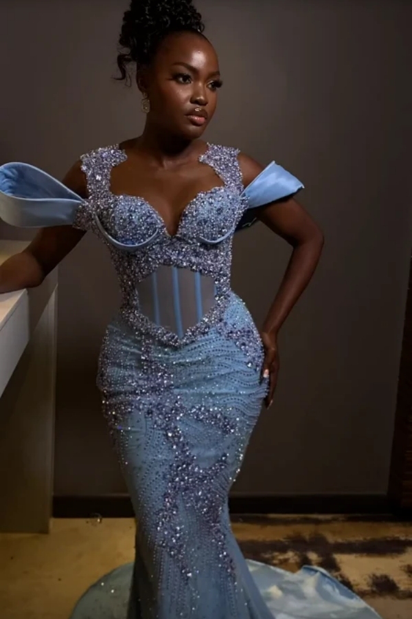 Gorgeous Off-the-Shoulder Beadings Mermaid Prom Dress with Beadings