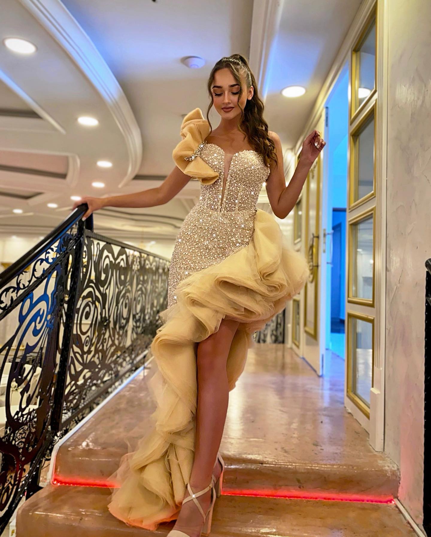 Charming One Shoulder Sequins Prom Dress Mermaid with Split