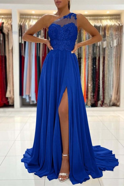 Sweeteart One-shoulder Split Front Tulle Long Prom Dress
