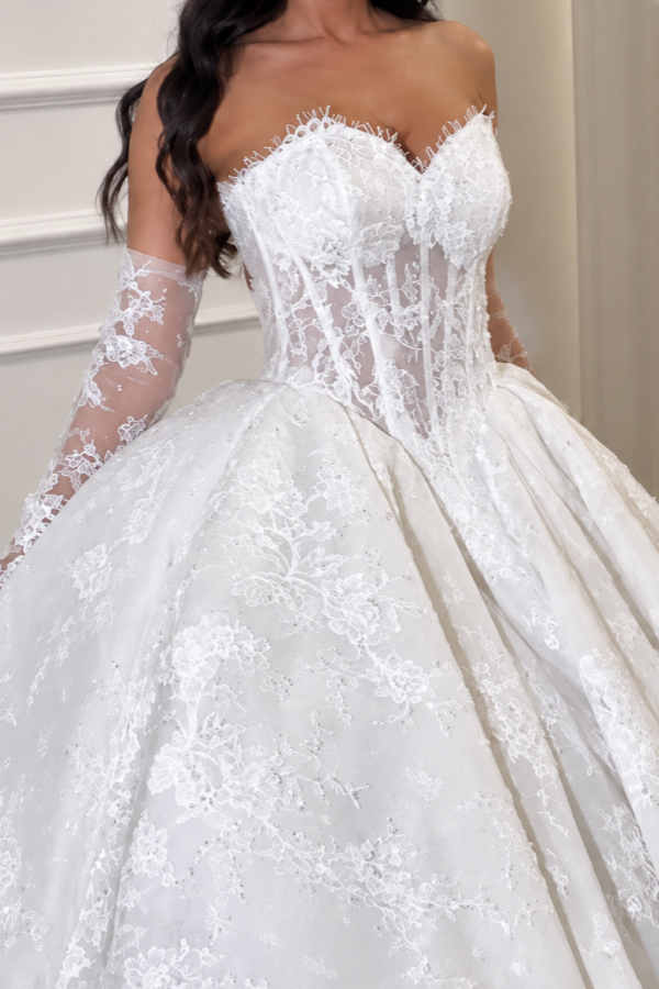 Romantic Sweetheart Corset Lace Princess Wedding Dress Sleeveless