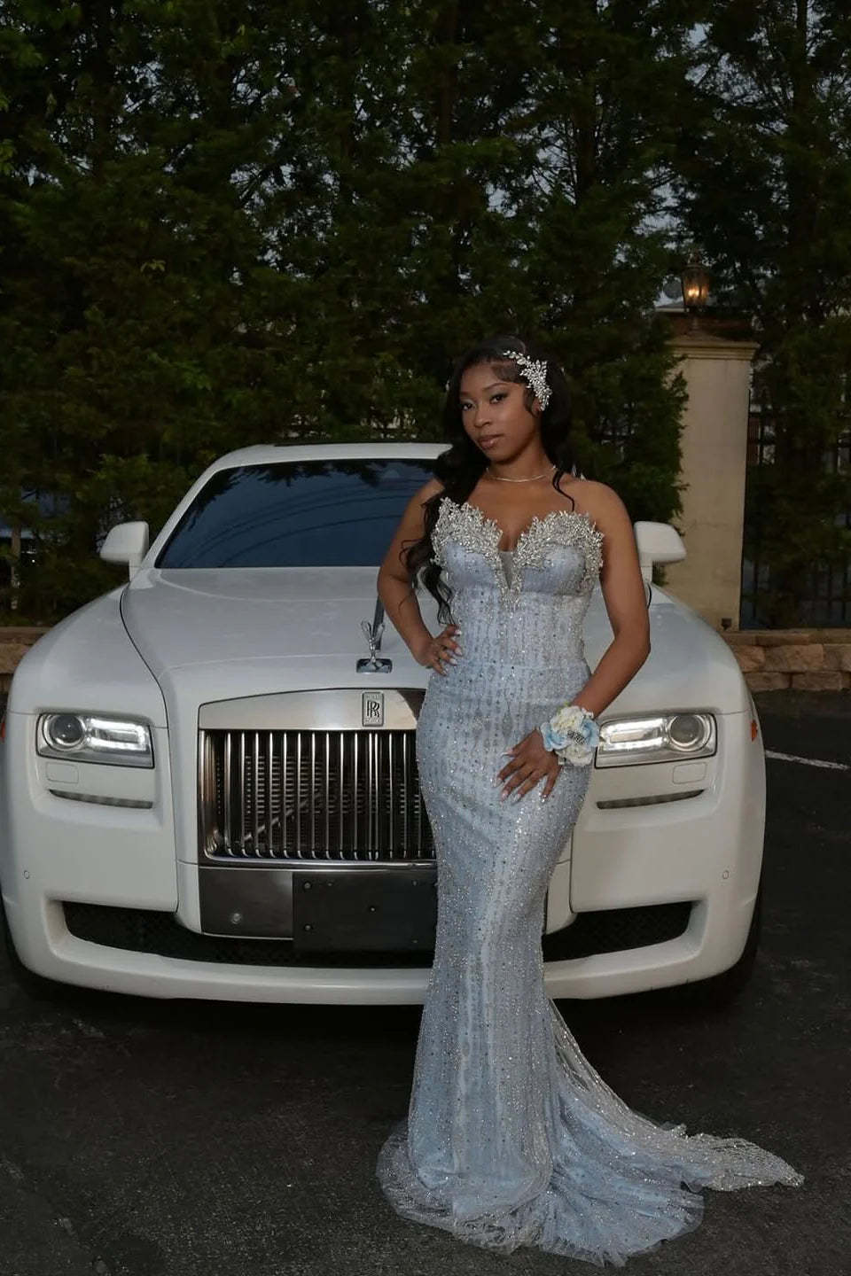 Sweetheart Silver Mermaid Prom Dress Long with Beads