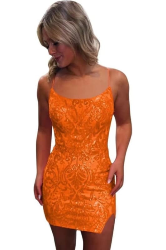 Tight Sequin Homecoming Dresses Sparkly Short Prom Dress with Slit