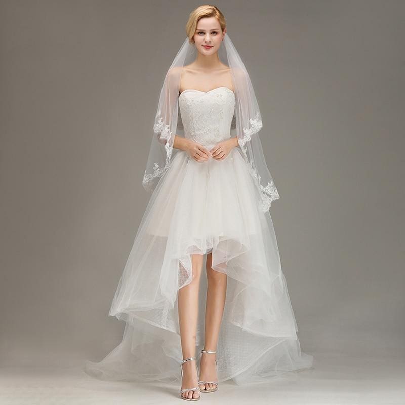 Two Layers Lace Edge Comb White Ivory Wedding Veils | Babyonlinewholesale - wedding veils