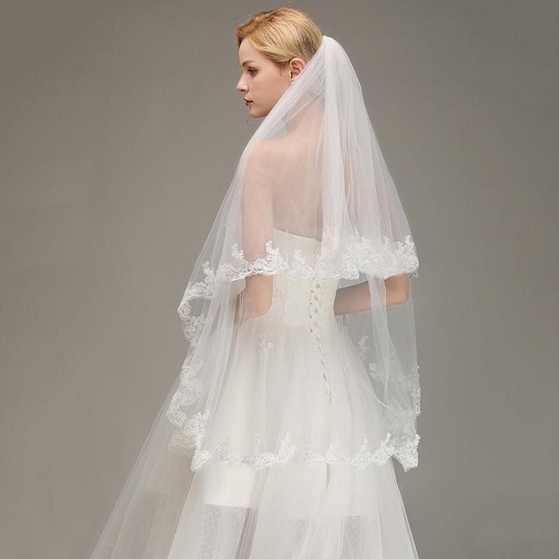 Two Layers Lace Edge Comb White Ivory Wedding Veils | Babyonlinewholesale - wedding veils