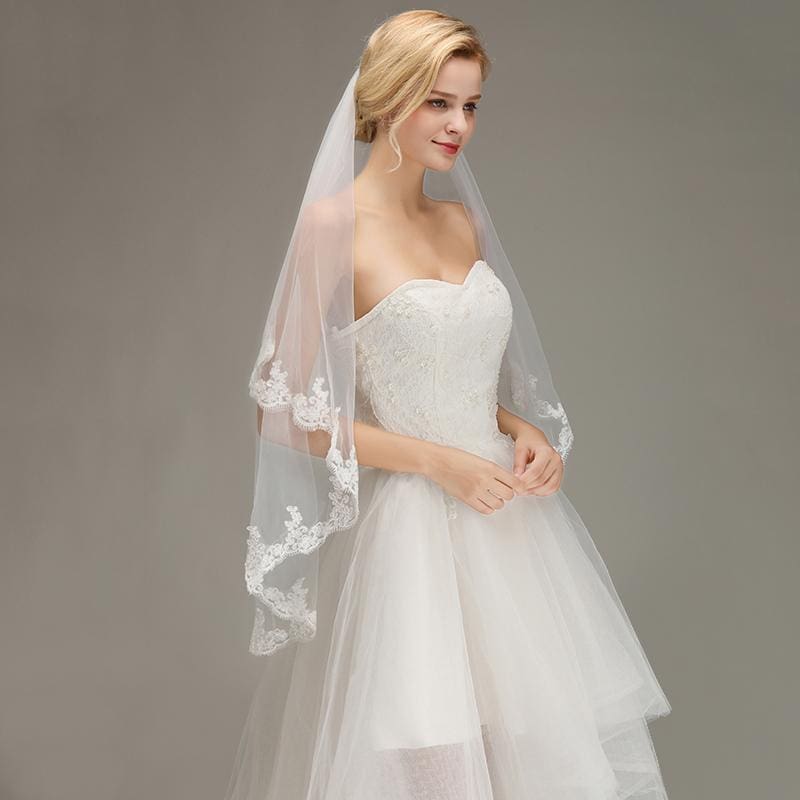 Two Layers Lace Edge Comb White Ivory Wedding Veils | Babyonlinewholesale - wedding veils