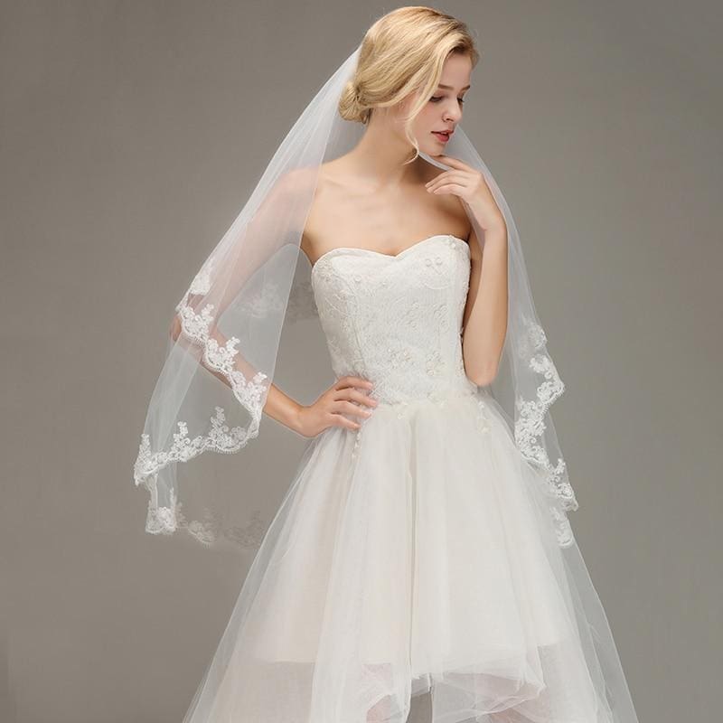 Two Layers Lace Edge Comb White Ivory Wedding Veils | Babyonlinewholesale - wedding veils