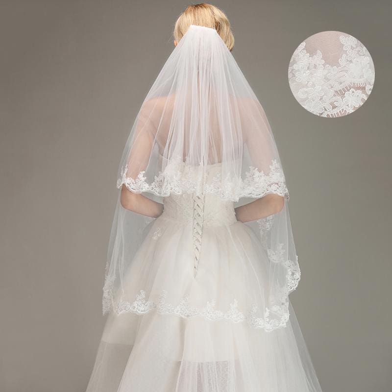 Two Layers Lace Edge Comb White Ivory Wedding Veils | Babyonlinewholesale - wedding veils