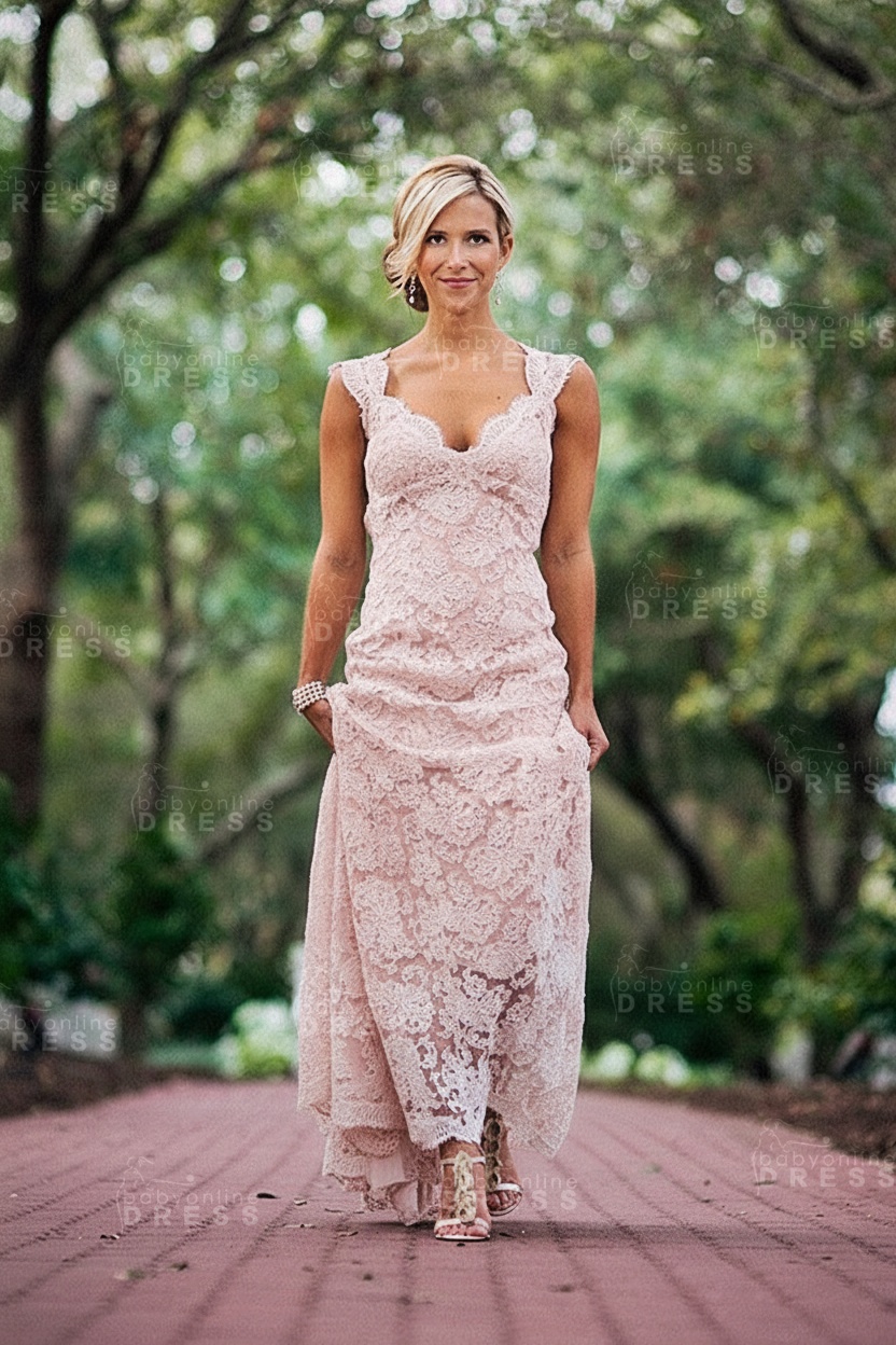 Elegant Full Lace Wedding Dress Open Back Sleeveless Summer Wedding Gowns