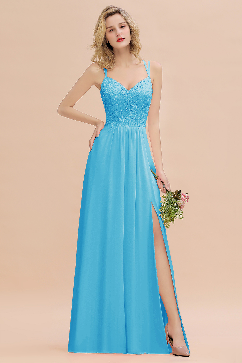 Sweetheart Aline Lace Party Dress Sleeveless Bridesmaid Dress with Side Slit