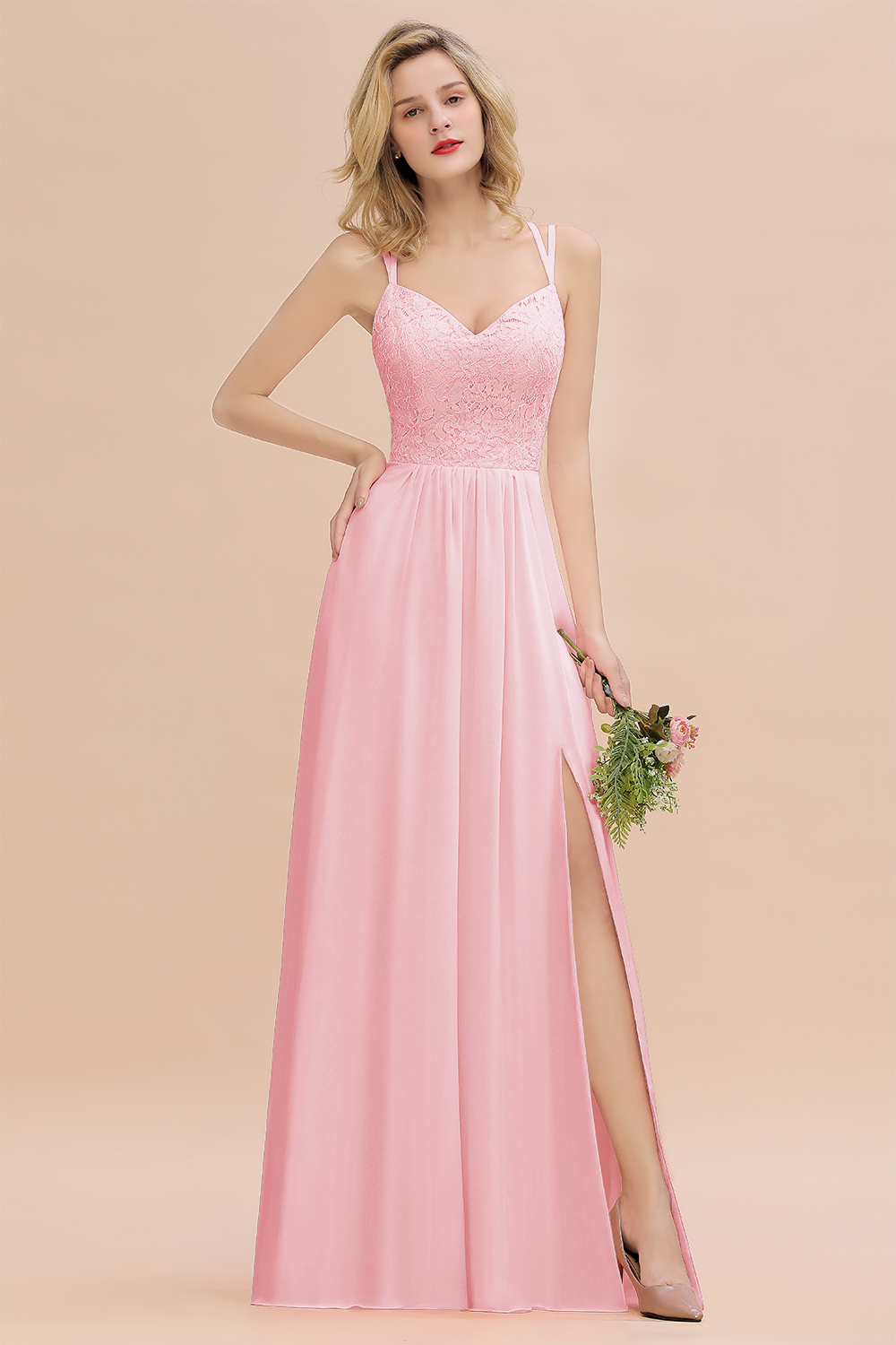 Sweetheart Aline Lace Party Dress Sleeveless Bridesmaid Dress with Side Slit