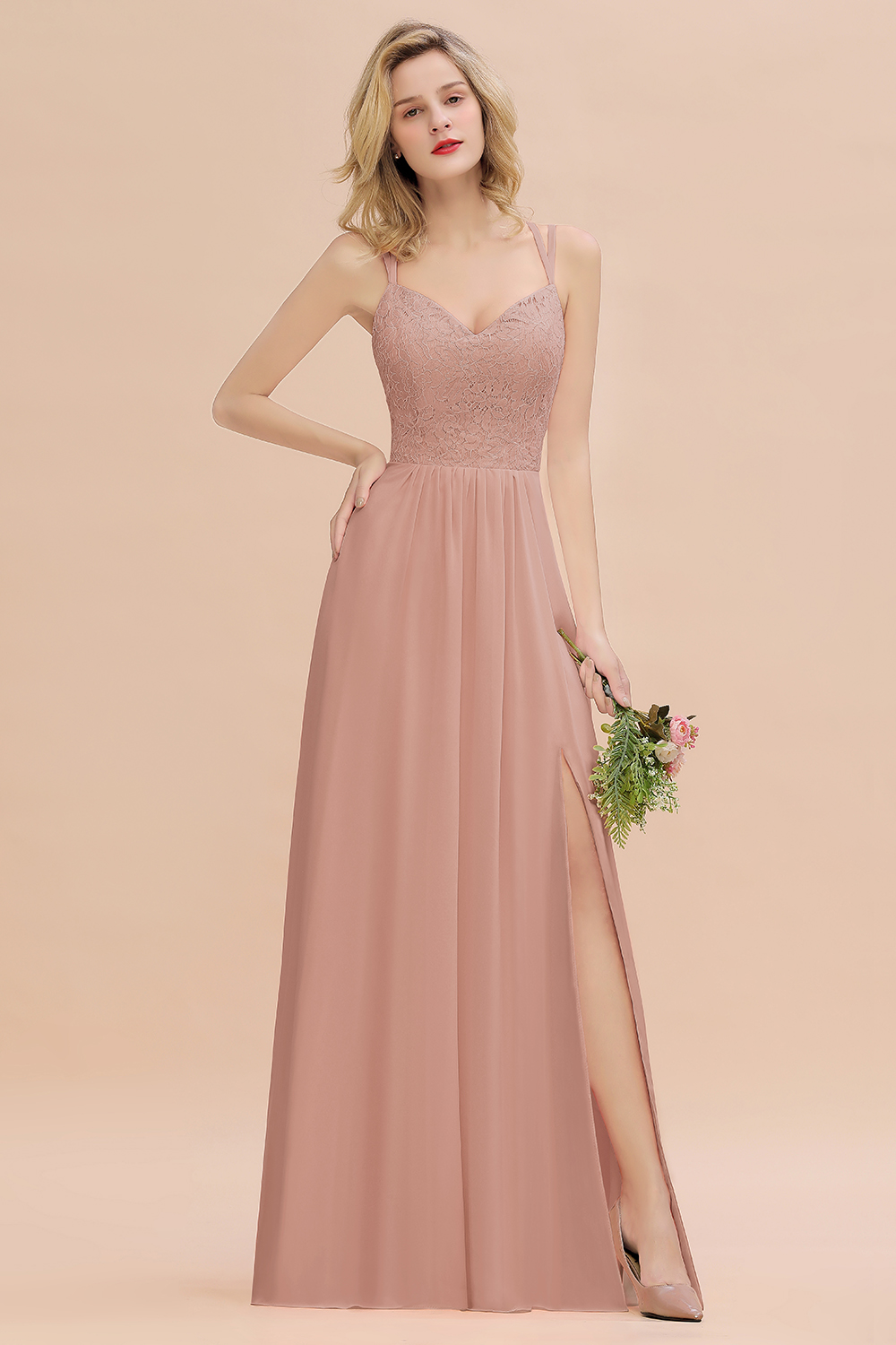 Sweetheart Aline Lace Party Dress Sleeveless Bridesmaid Dress with Side Slit